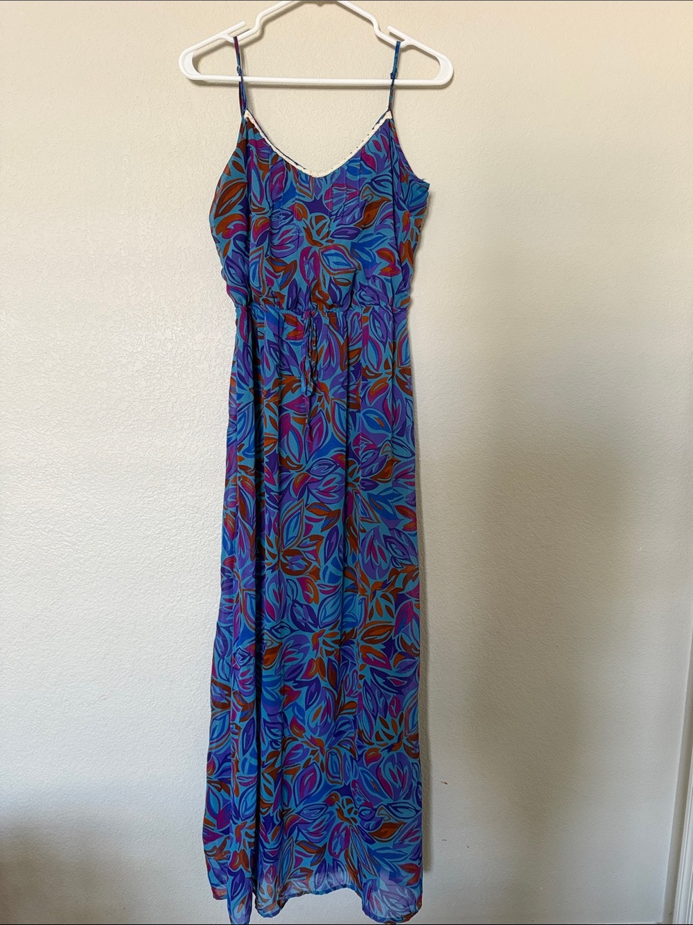 Blue Floral Print Spaghetti Strap Maxi Dress